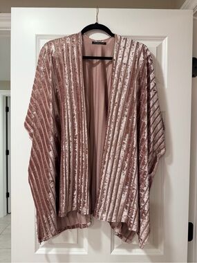 Anthropologie x “Do everything in love” Blush Pink Shiny Open Cardigan